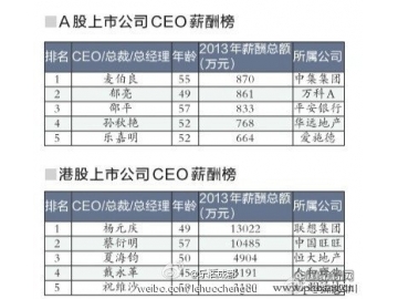 中国哪家上市公司CEO的工资收入最高