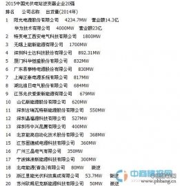 2015年中国光伏电站逆变器企业20强