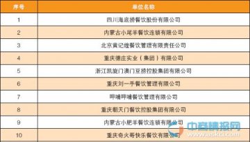 2015中国火锅餐饮集团10强排名