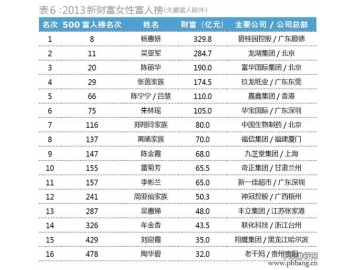 2013年中国十大女富豪排行榜