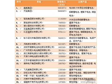 中国电池行业百强企业排名_电池制造商前25名