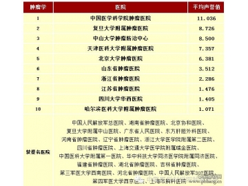 2013年度中国最佳肿瘤医院排行榜