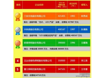 2014年中国LED照明灯饰行业100强排行榜单