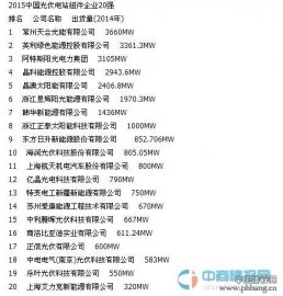 2015年中国光伏电站组件企业20强